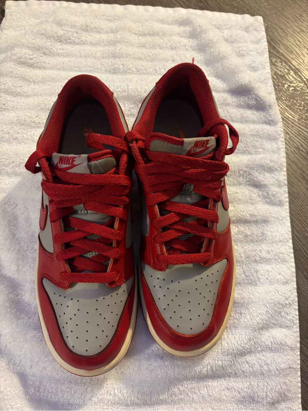 Nike Women’s Red and Gray Low-Top Sneakers with White Accents Dunks